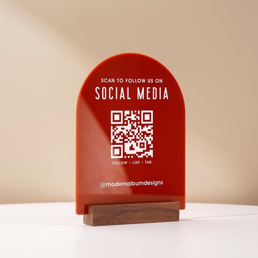 QR Acrylic Sign w/ Base (D6) - Scannable QR Code Social Media Instagram Venmo Cashapp, Scan to any Website or Business Payment App 6x7.75"