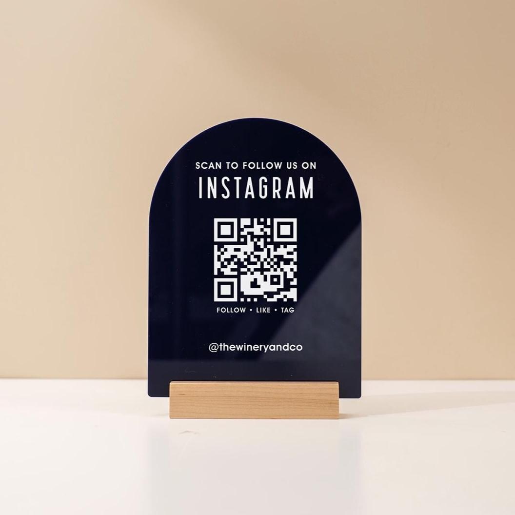 QR Acrylic Sign w/ Base (D6) - Scannable QR Code Social Media Instagram Venmo Cashapp, Scan to any Website or Business Payment App 6x7.75"