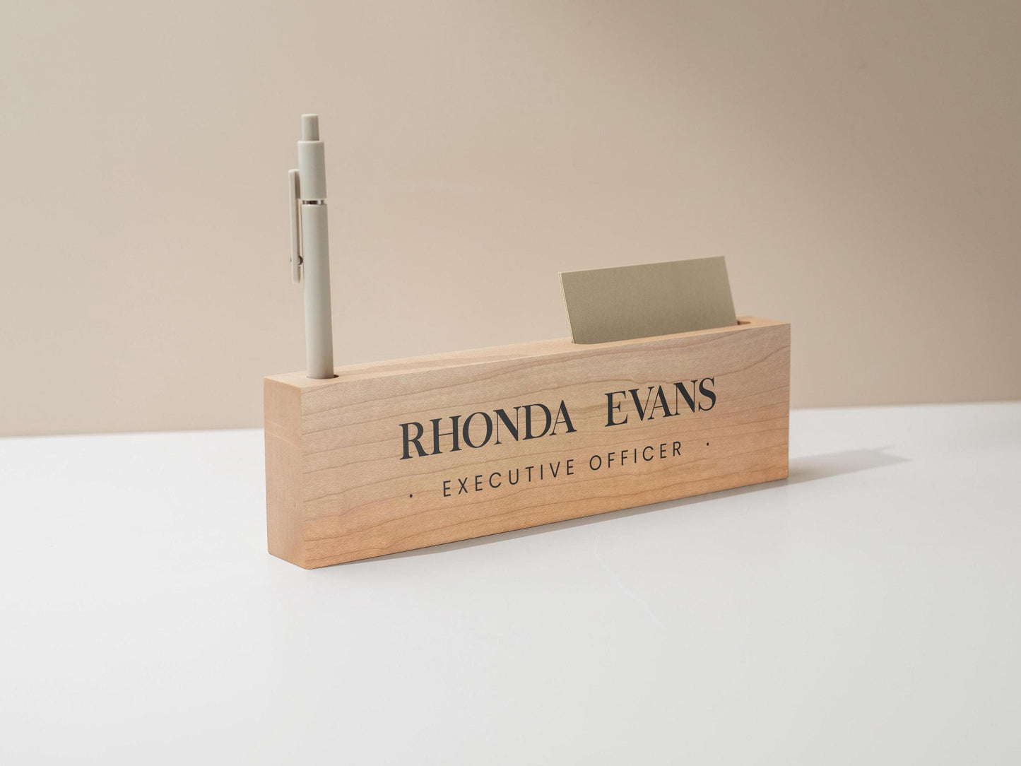 Personalized Wood Name Block w/ Slots (D1) - Minimal Executive Desk CEO Room Table Sign Job Office Decor Teacher Graduation Promotion Gift