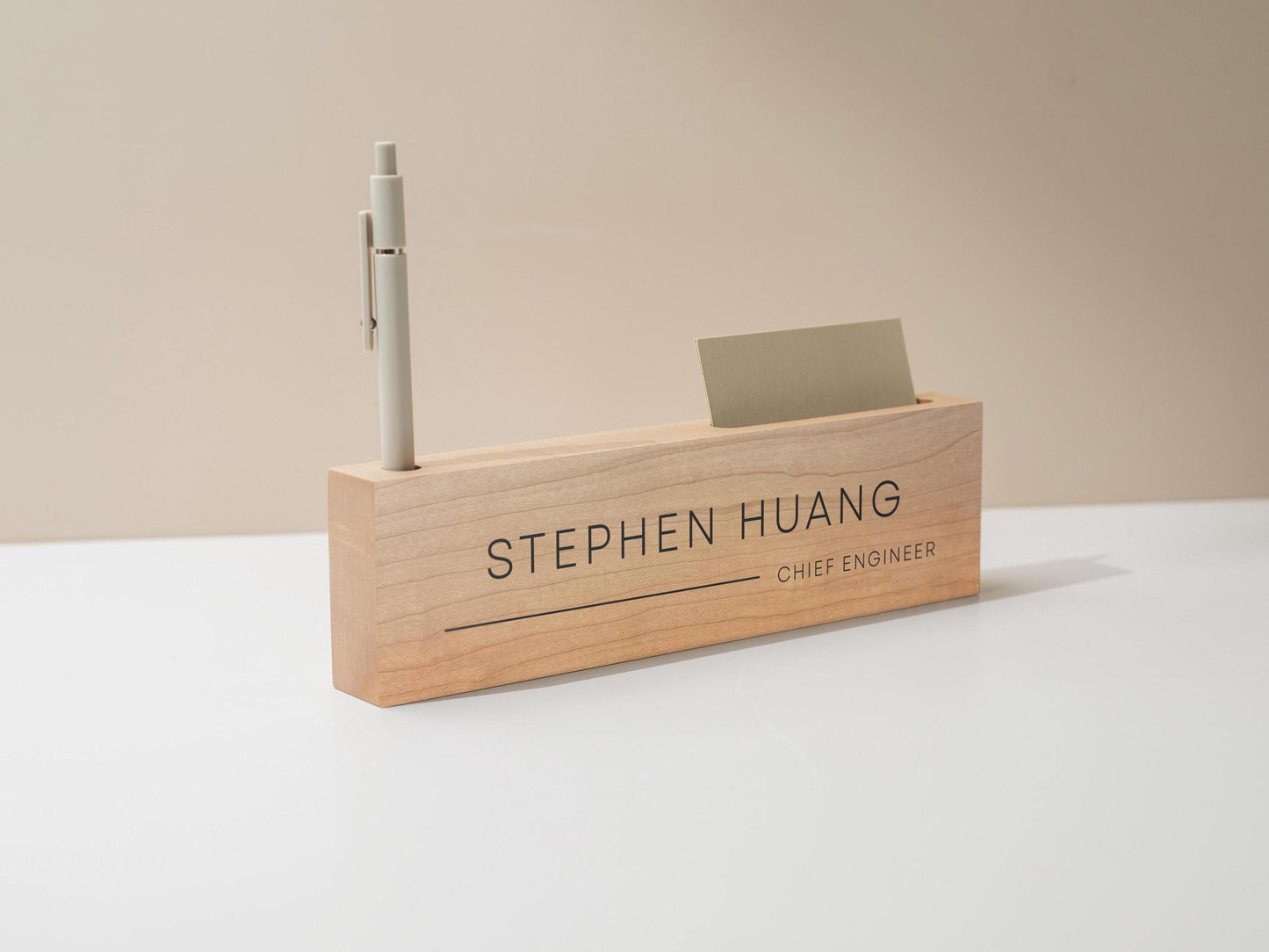 Personalized Wood Name Block w/ Slots (D5) - Minimal Executive Desk CEO Room Table Sign Job Office Decor Teacher Graduation Promotion Gift