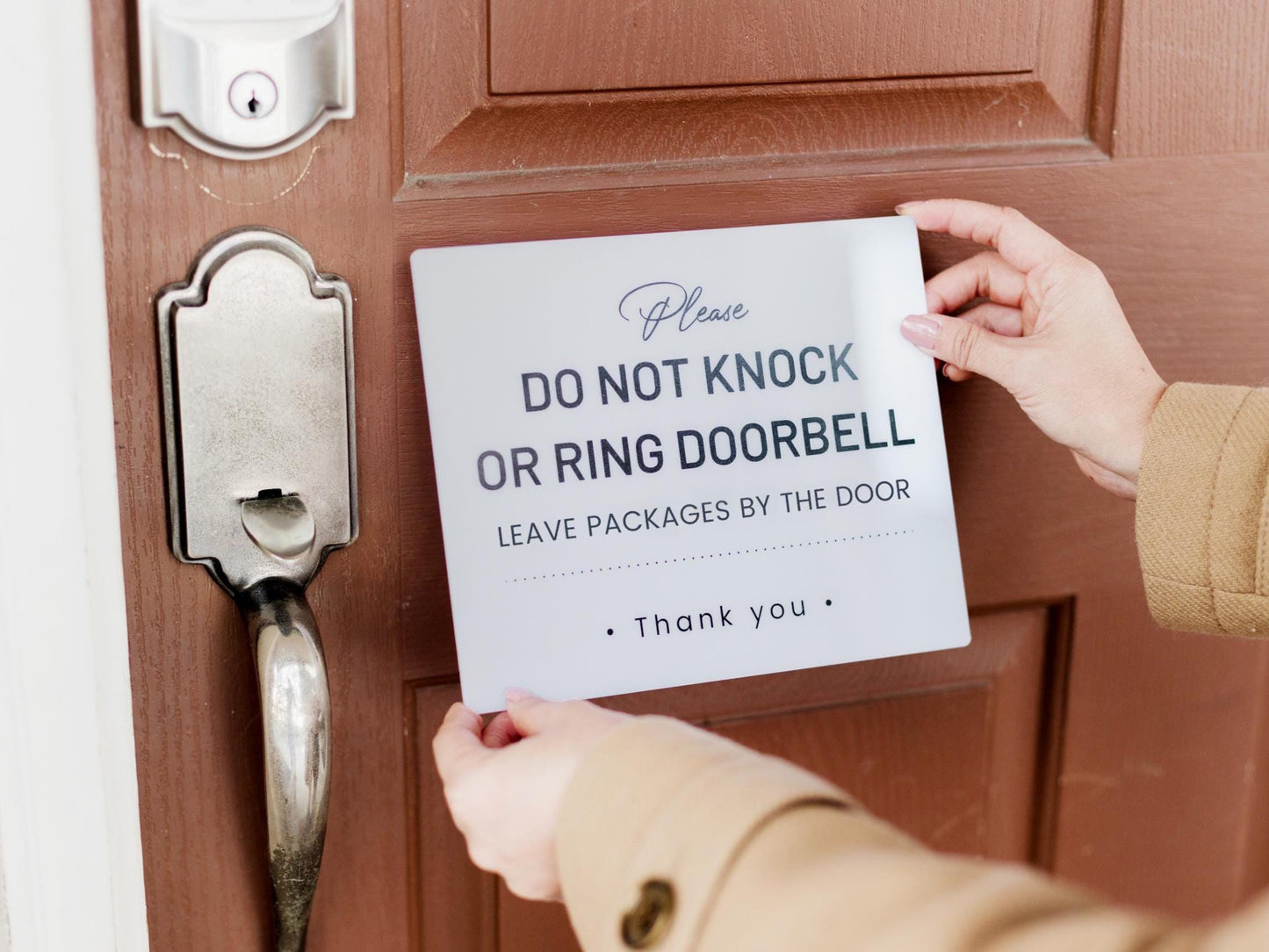 Do Not Knock or Ring Doorbell Acrylic Courtesy Sign - 6.5 x 7.75" Instruction Sign for Homes Business Delivery Driver Leave Packages by Door