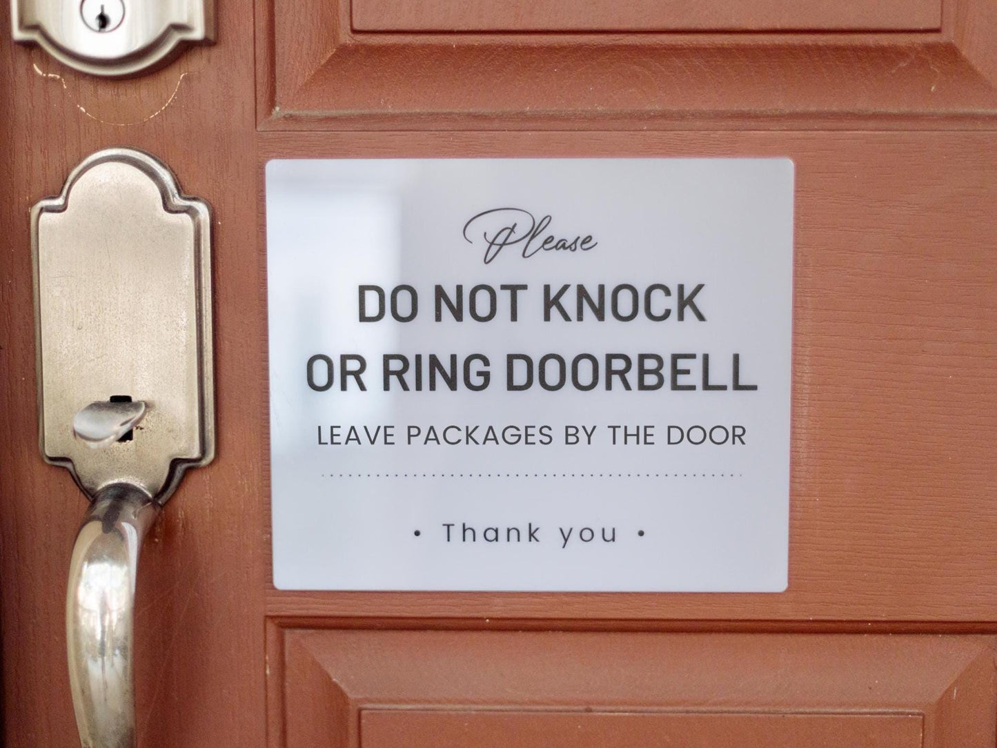 Do Not Knock or Ring Doorbell Acrylic Courtesy Sign - 6.5 x 7.75" Instruction Sign for Homes Business Delivery Driver Leave Packages by Door