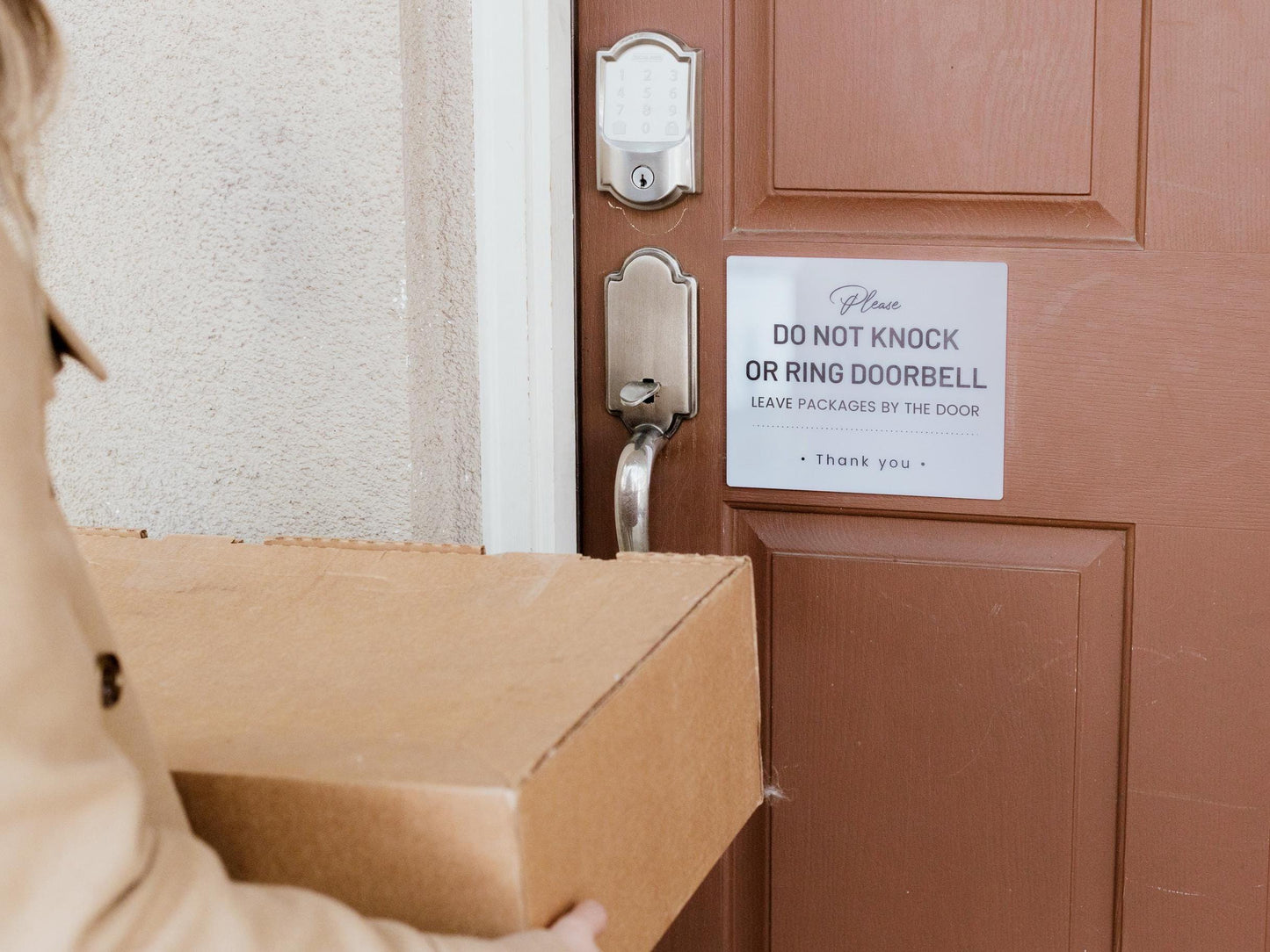 Do Not Knock or Ring Doorbell Acrylic Courtesy Sign - 6.5 x 7.75" Instruction Sign for Homes Business Delivery Driver Leave Packages by Door