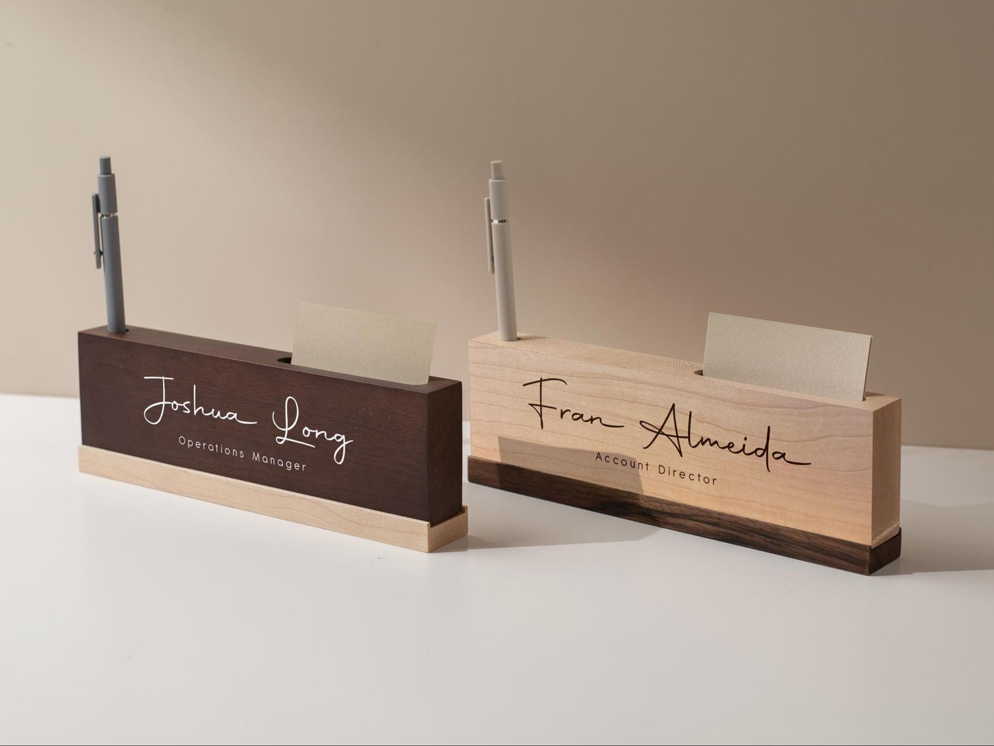 Personalized Wood Name Block w/ Slots (D2) - Minimal Executive Desk CEO Room Table Sign Job Office Decor Teacher Graduation Promotion Gift