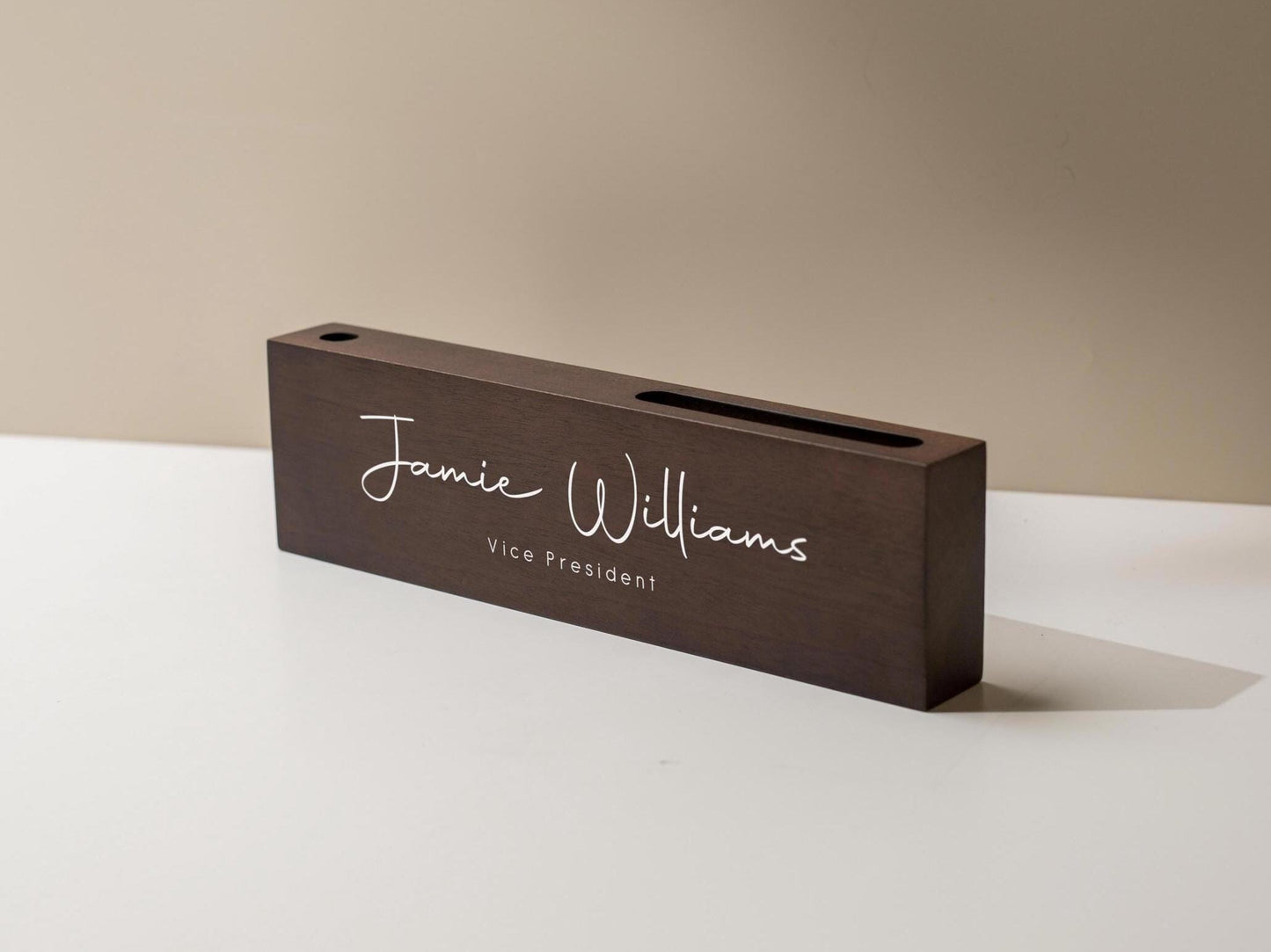 Personalized Wood Name Block w/ Slots (D2) - Minimal Executive Desk CEO Room Table Sign Job Office Decor Teacher Graduation Promotion Gift