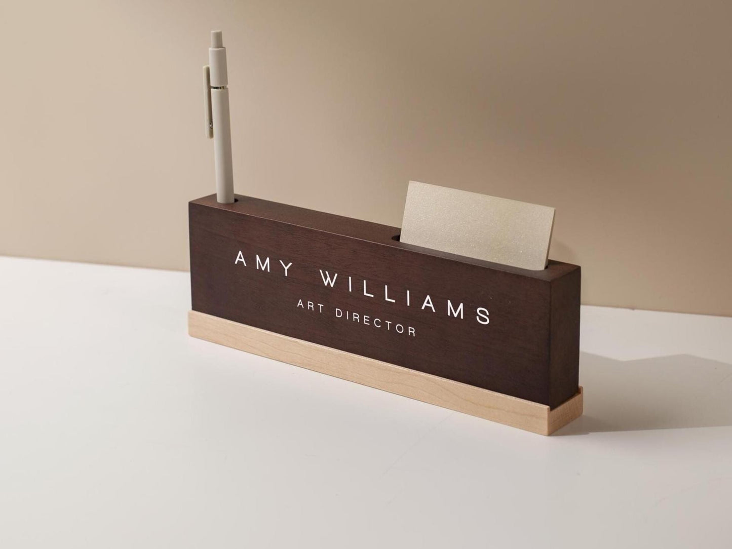 Personalized Wood Name Block w/ Slots (D3) - Minimal Executive Desk CEO Room Table Sign Job Office Decor Teacher Graduation Promotion Gift