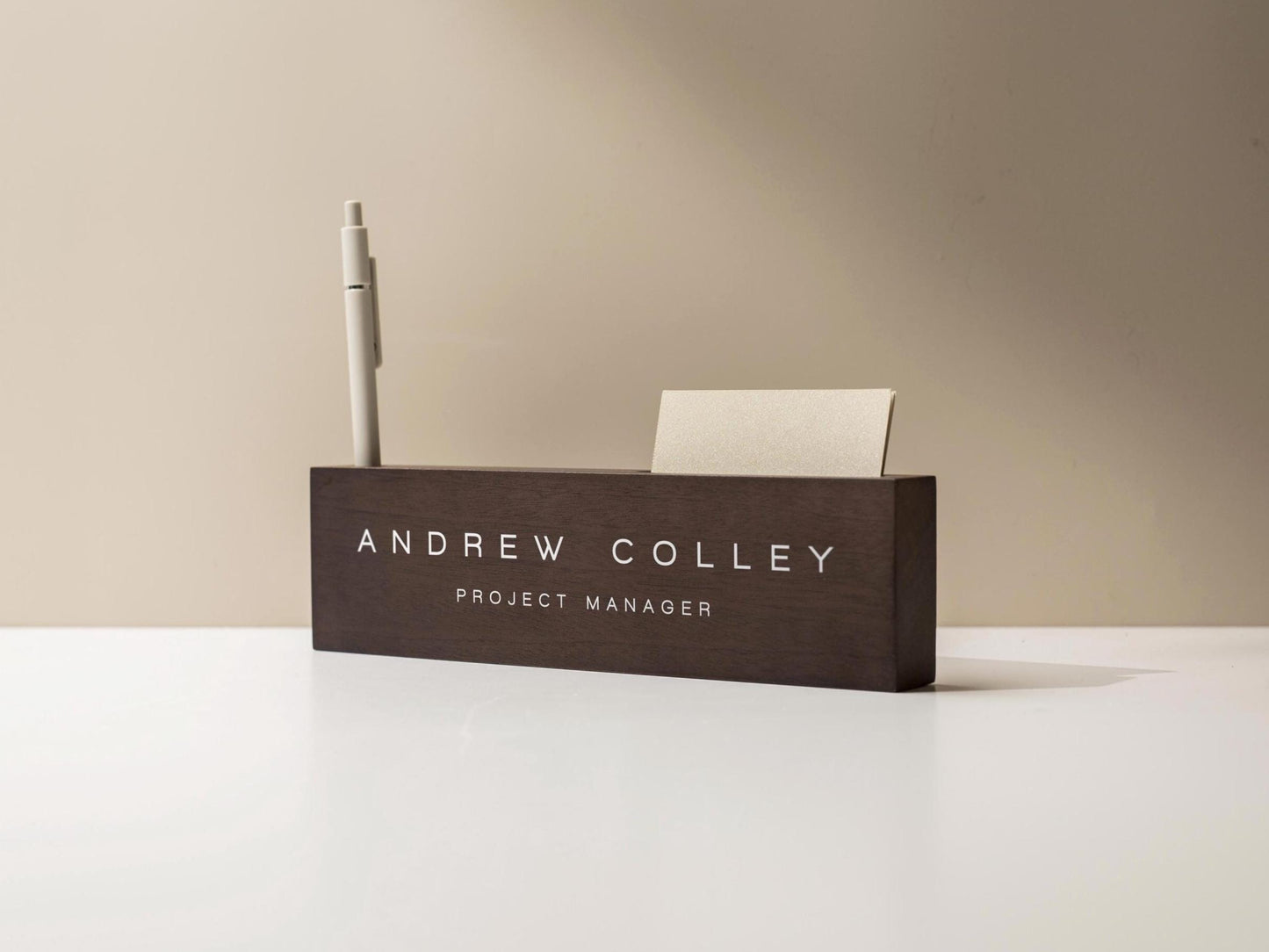 Personalized Wood Name Block w/ Slots (D3) - Minimal Executive Desk CEO Room Table Sign Job Office Decor Teacher Graduation Promotion Gift