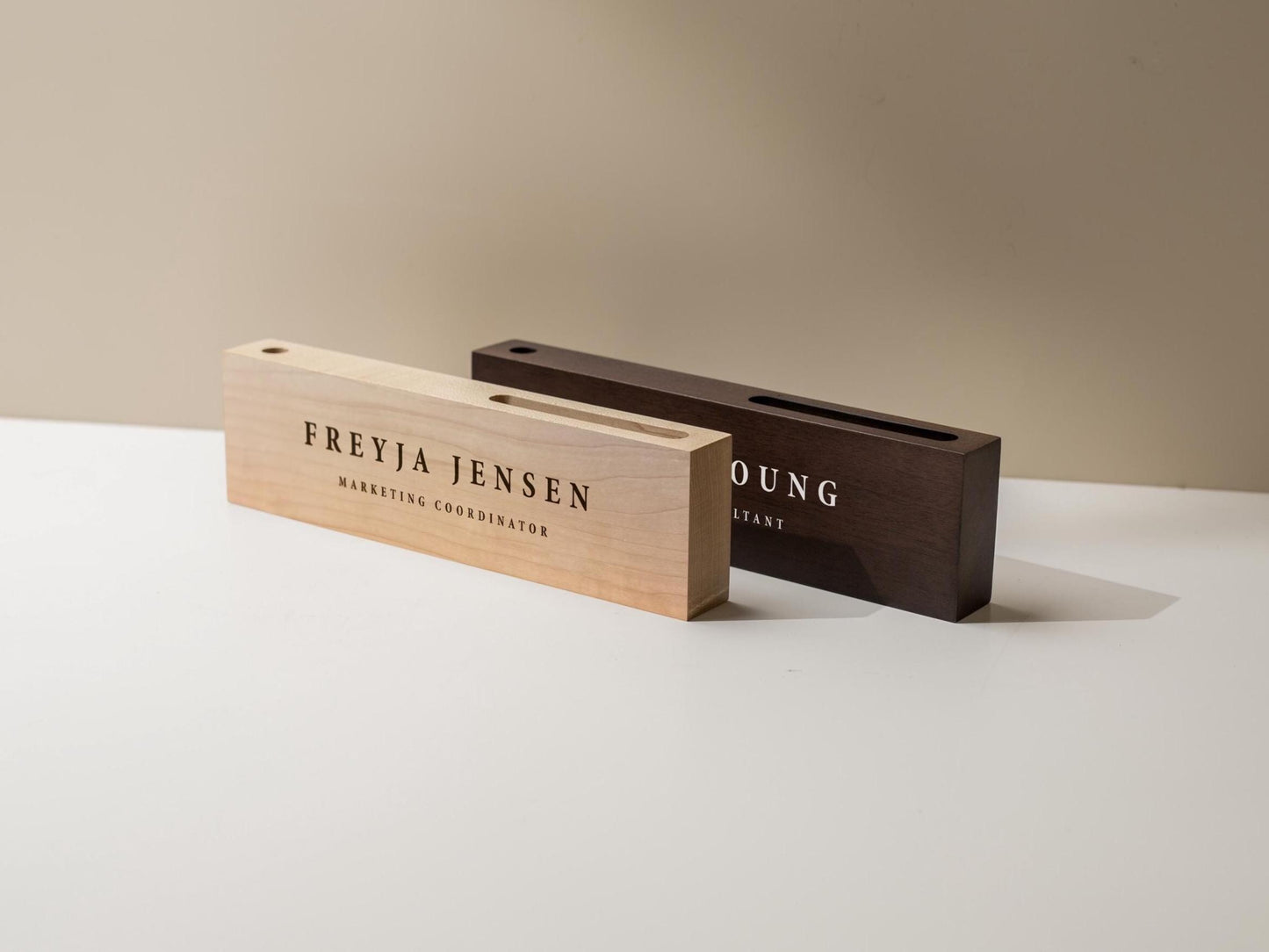Personalized Wood Name Block w/ Slots (D4) - Minimal Executive Desk CEO Room Table Sign Job Office Decor Teacher Graduation Promotion Gift