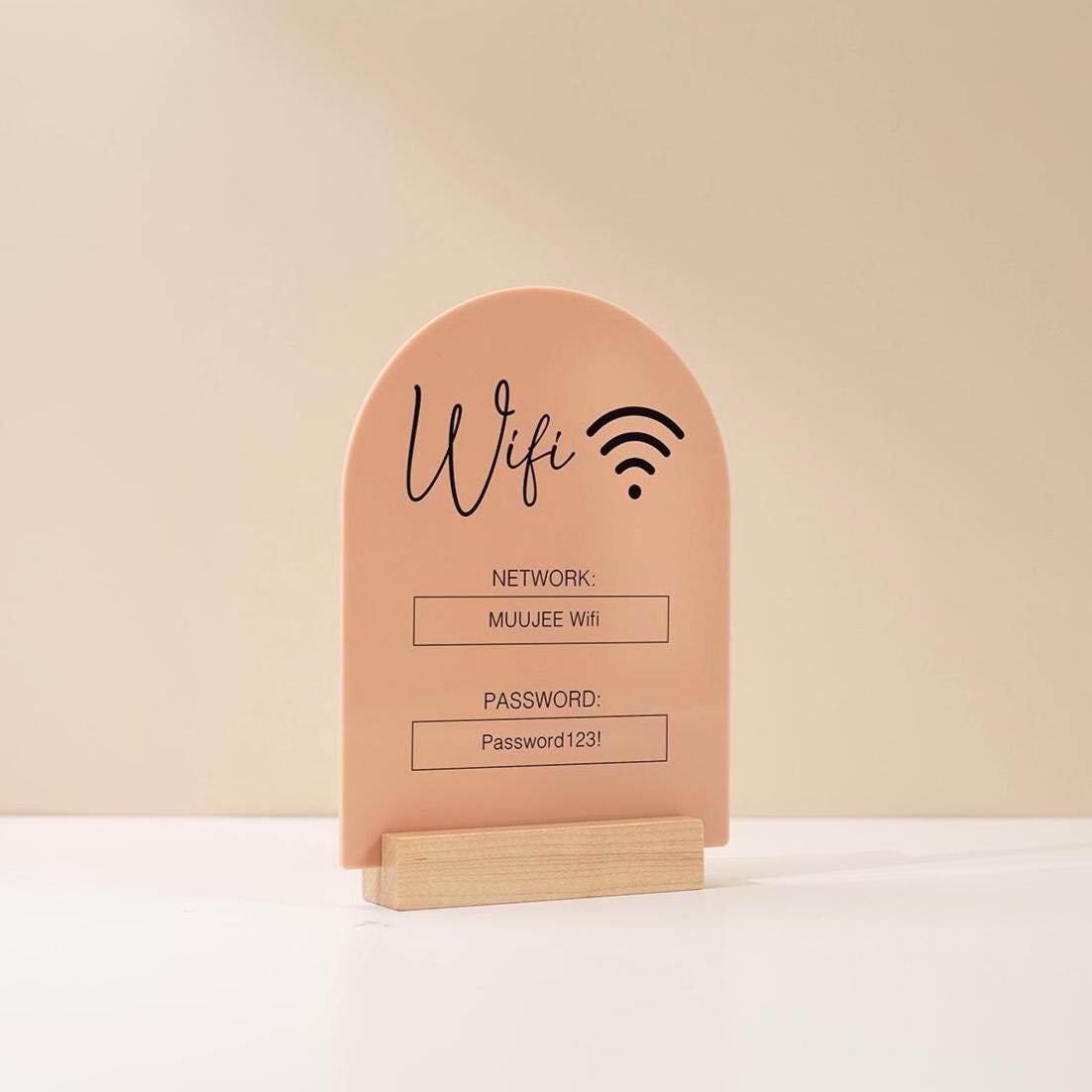 Arch Acrylic Wifi Sign w/ Base (D5) - Custom Wifi Password Display Home Office Business Shop Airbnb Rental Decor Visitor Reception 6x7.5"