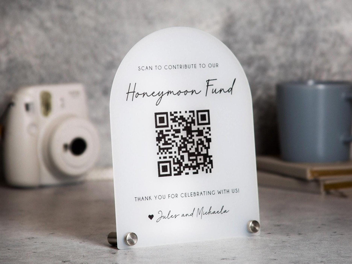 Arched QR Code (Wedding Sign) - 6x7.75" Scannable Acrylic Sign, Wedding Cash Gift Table Decoration, Venmo Paypal Donation