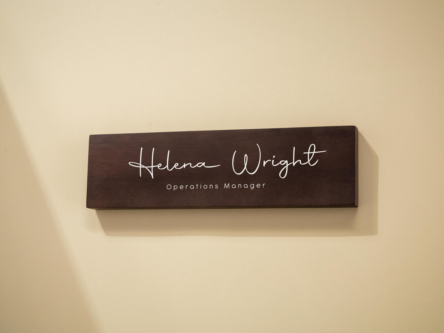 Stick On Wood Wall Name Plate (D2) - Personalized Door Office Sign New Job Room Label CEO Boss Staff Teacher Corporate Promotion Gift
