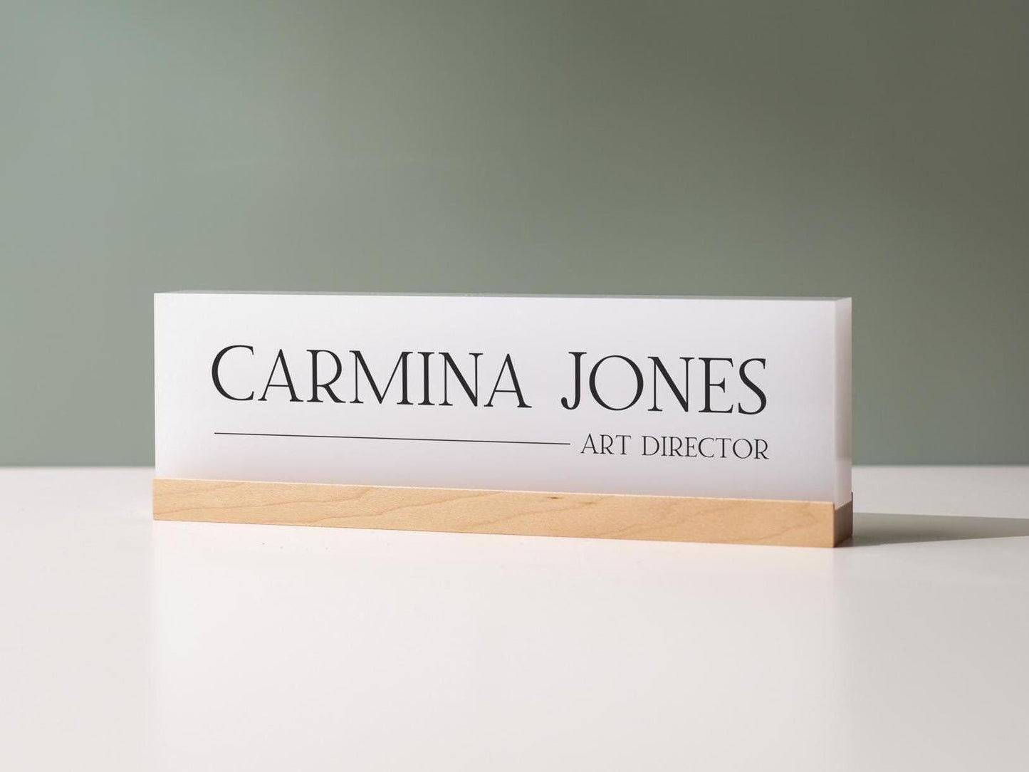 Personalized Acrylic Name Block (D7) - w/ Optional Wooden Base, Executive Desk CEO Sign, Job Office Decor or Promotion Gift
