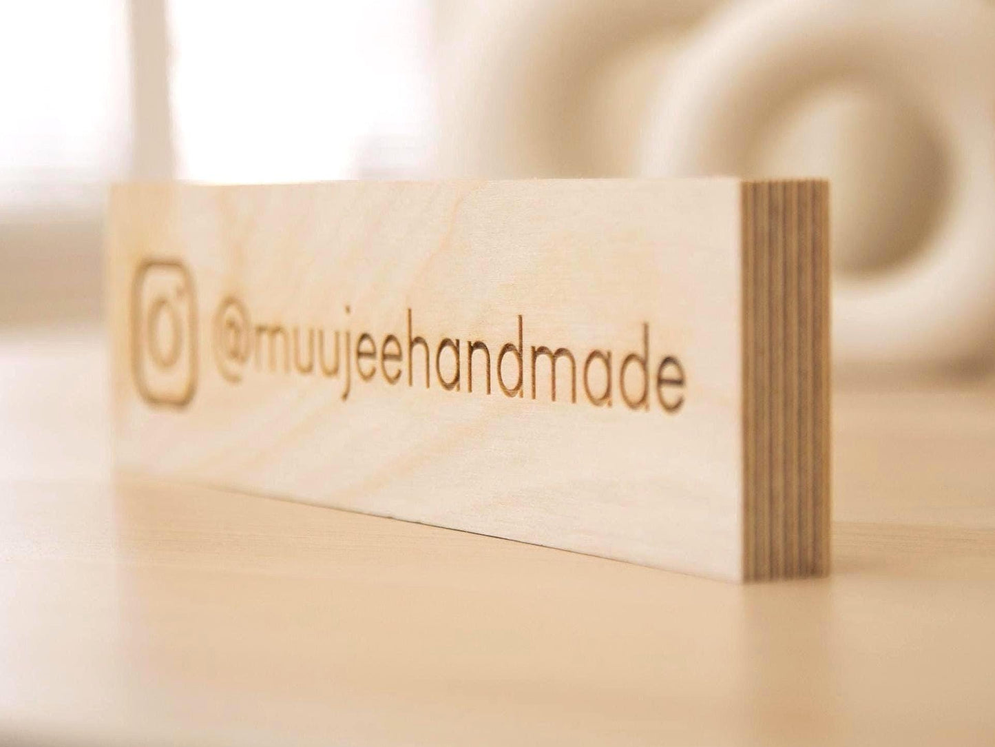 Plywood Social Media Sign - Custom Hashtag Tabletop Display, Username Tag, Minimalist Business Signage for Instagram & Facebook