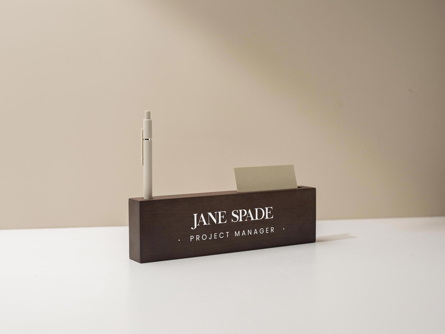 Personalized Wood Name Block w/ Slots (D1) - Minimal Executive Desk CEO Room Table Sign Job Office Decor Teacher Graduation Promotion Gift