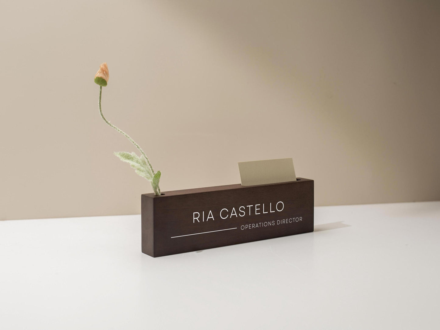Personalized Wood Name Block w/ Slots (D5) - Minimal Executive Desk CEO Room Table Sign Job Office Decor Teacher Graduation Promotion Gift