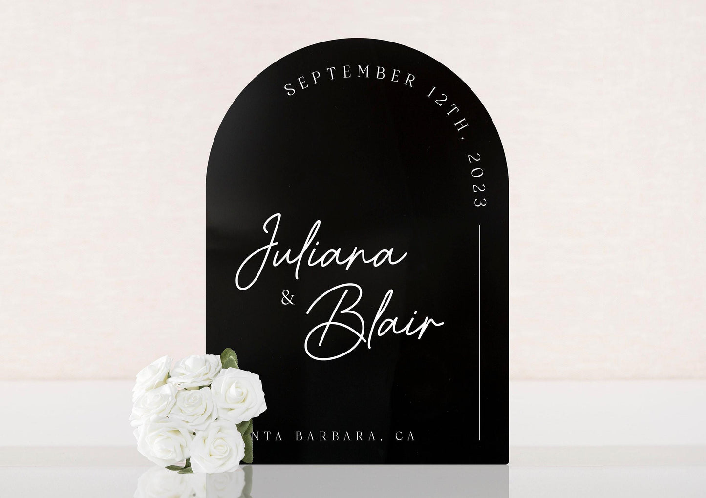 Personalized Arched Acrylic Wedding Welcome Sign (Design 3) - Baby Pink Welcome To Our Wedding Venue Entrance Display with Bride Groom Name