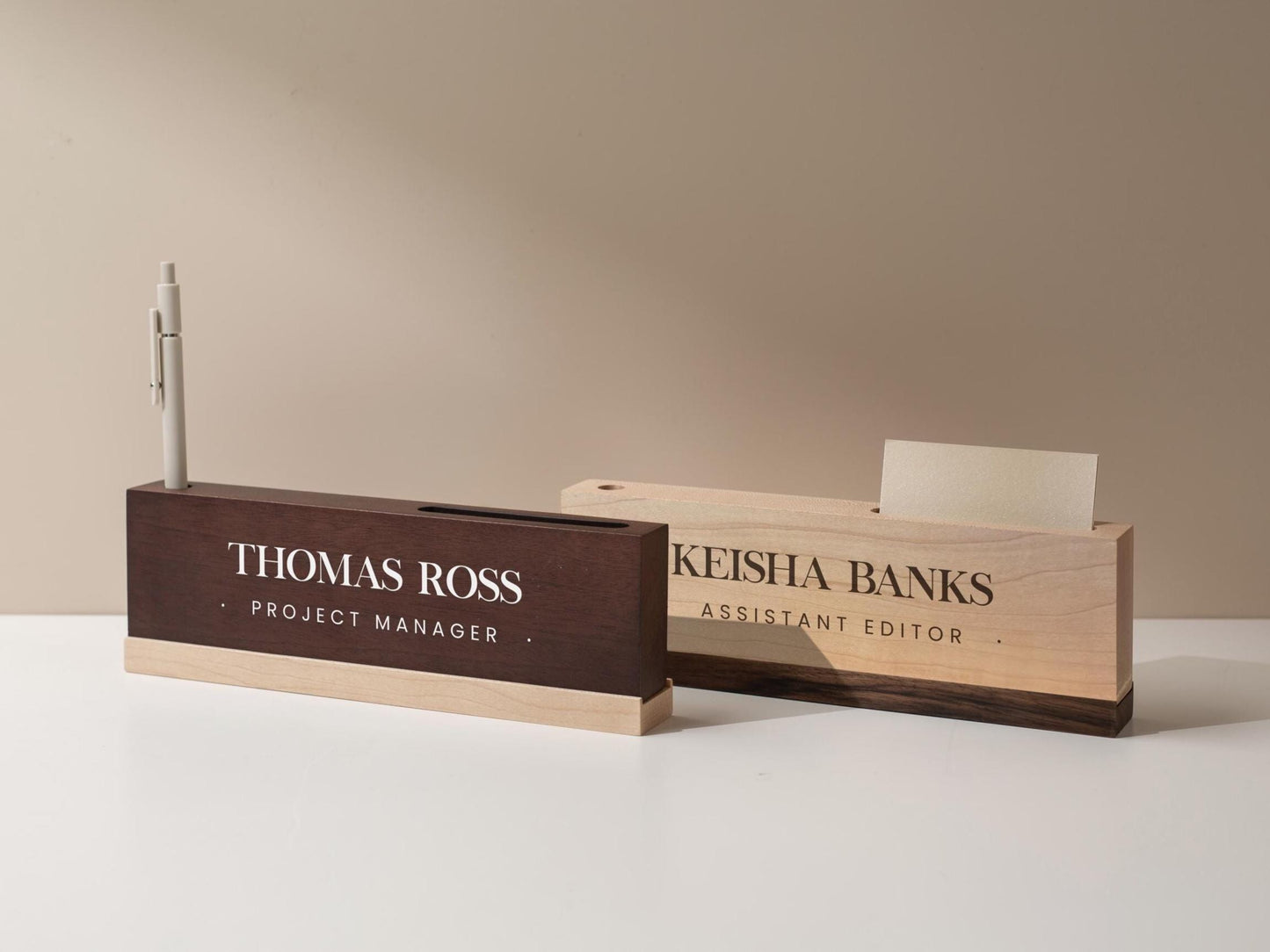 Personalized Wood Name Block w/ Slots (D1) - Minimal Executive Desk CEO Room Table Sign Job Office Decor Teacher Graduation Promotion Gift