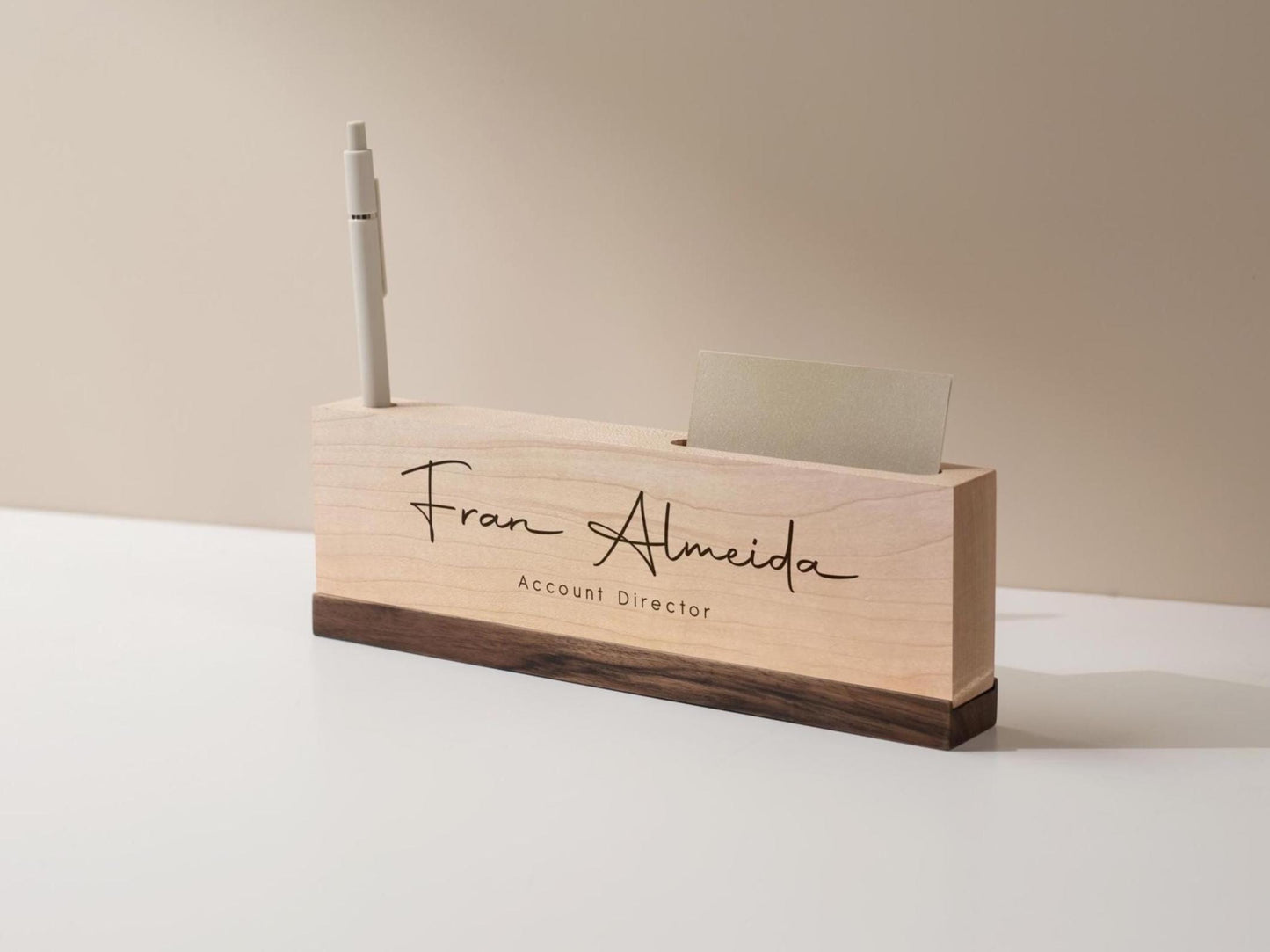 Personalized Wood Name Block w/ Slots (D2) - Minimal Executive Desk CEO Room Table Sign Job Office Decor Teacher Graduation Promotion Gift