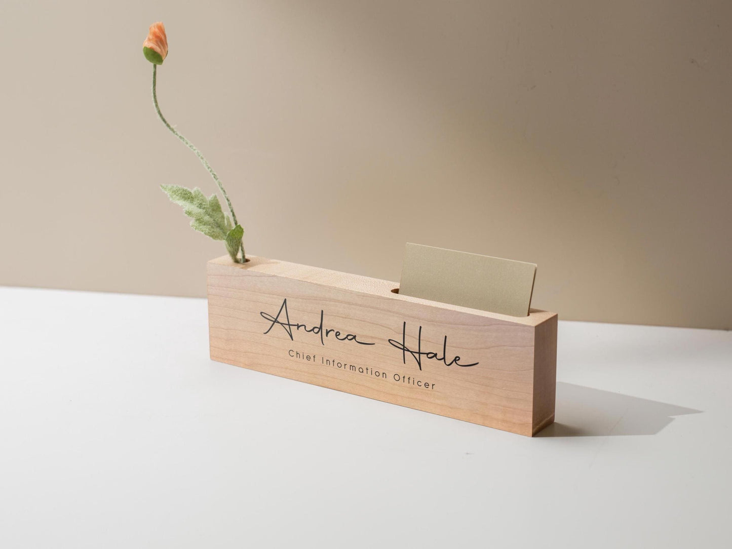 Personalized Wood Name Block w/ Slots (D2) - Minimal Executive Desk CEO Room Table Sign Job Office Decor Teacher Graduation Promotion Gift