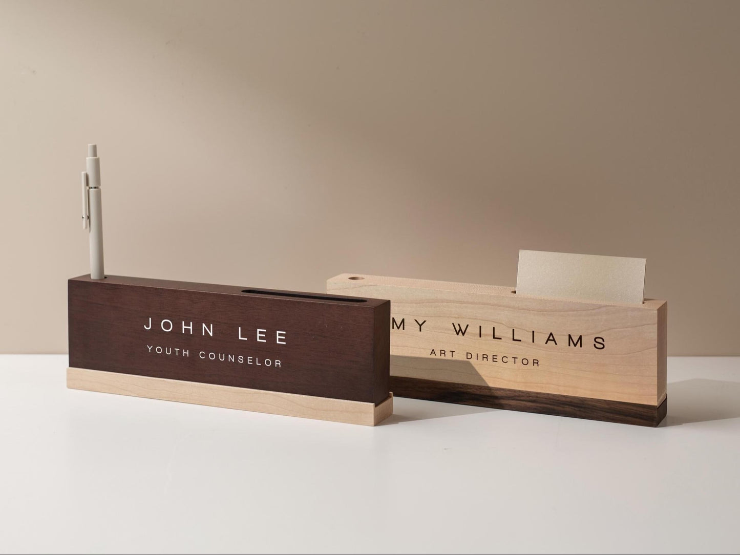 Personalized Wood Name Block w/ Slots (D3) - Minimal Executive Desk CEO Room Table Sign Job Office Decor Teacher Graduation Promotion Gift