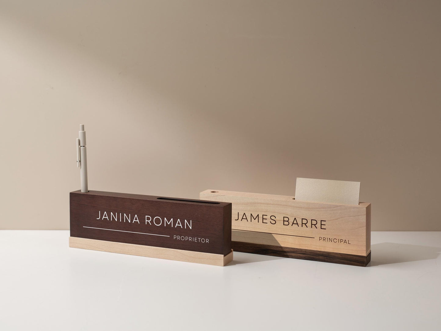 Personalized Wood Name Block w/ Slots (D5) - Minimal Executive Desk CEO Room Table Sign Job Office Decor Teacher Graduation Promotion Gift