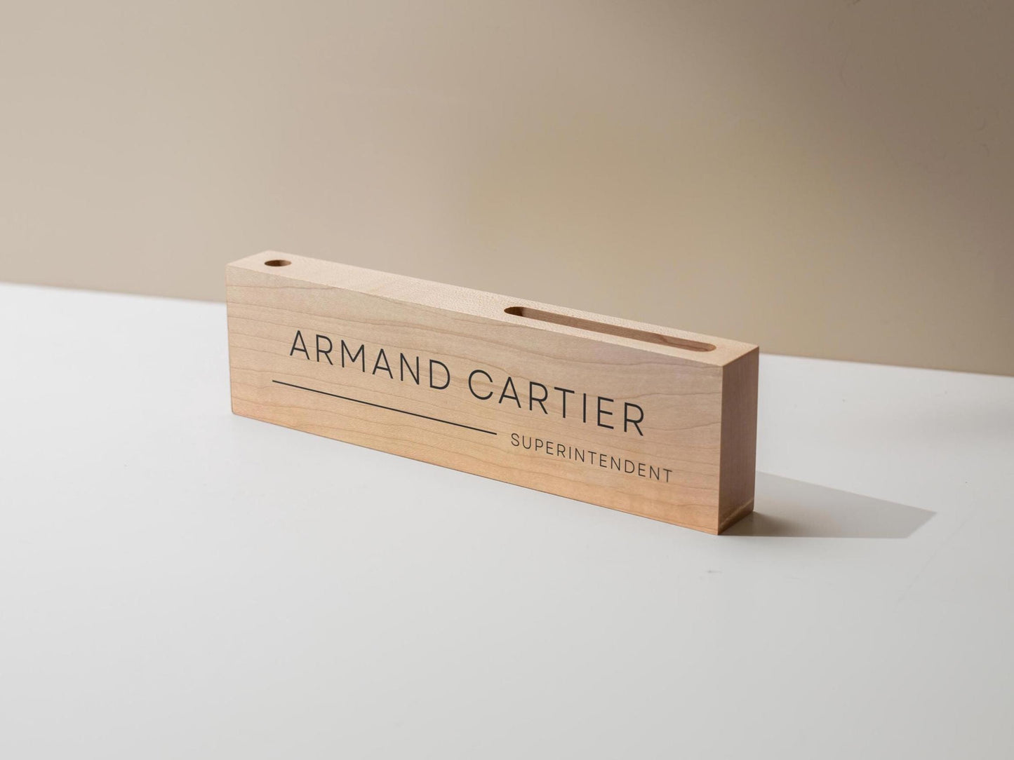 Personalized Wood Name Block w/ Slots (D5) - Minimal Executive Desk CEO Room Table Sign Job Office Decor Teacher Graduation Promotion Gift