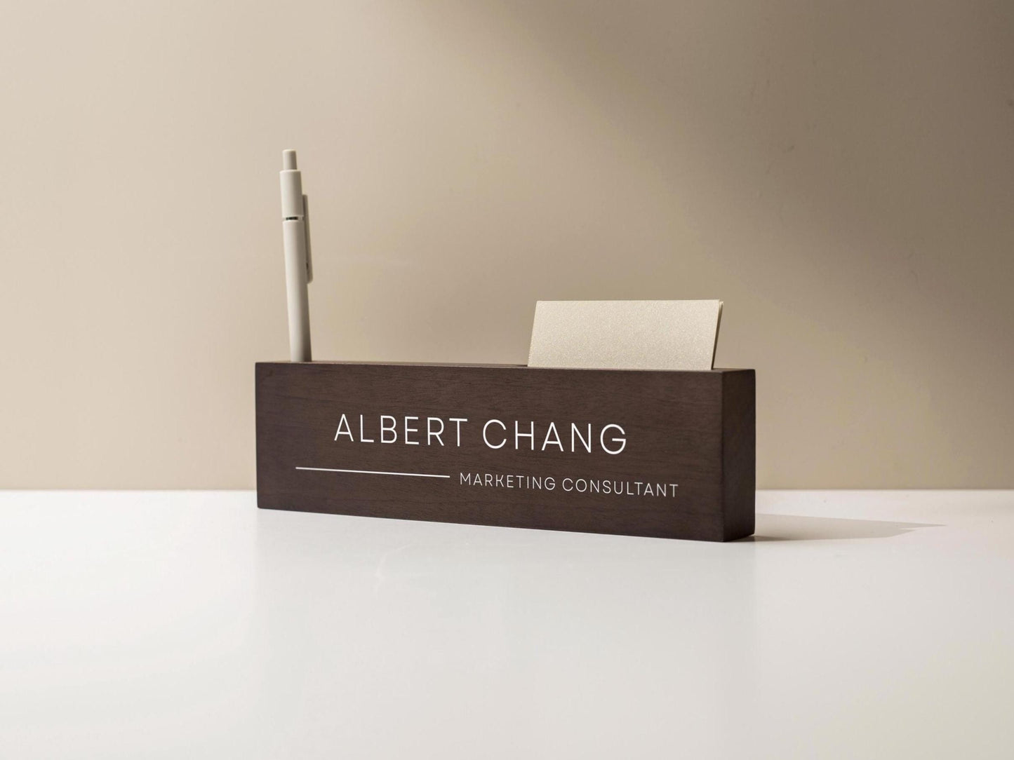 Personalized Wood Name Block w/ Slots (D5) - Minimal Executive Desk CEO Room Table Sign Job Office Decor Teacher Graduation Promotion Gift