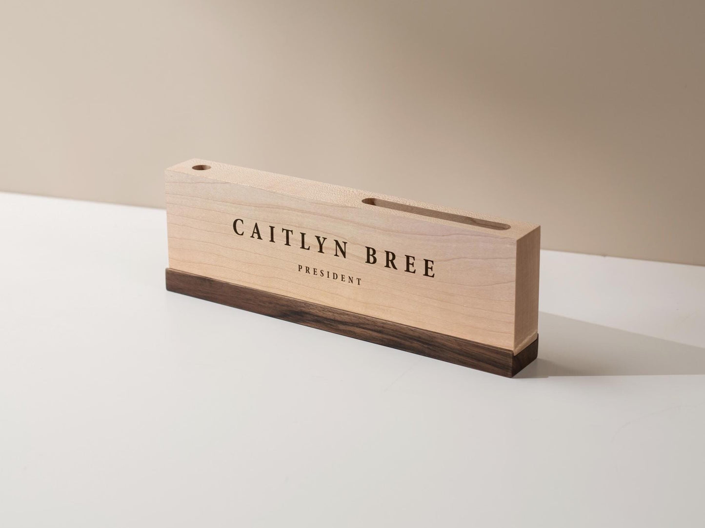 Personalized Wood Name Block w/ Slots (D4) - Minimal Executive Desk CEO Room Table Sign Job Office Decor Teacher Graduation Promotion Gift