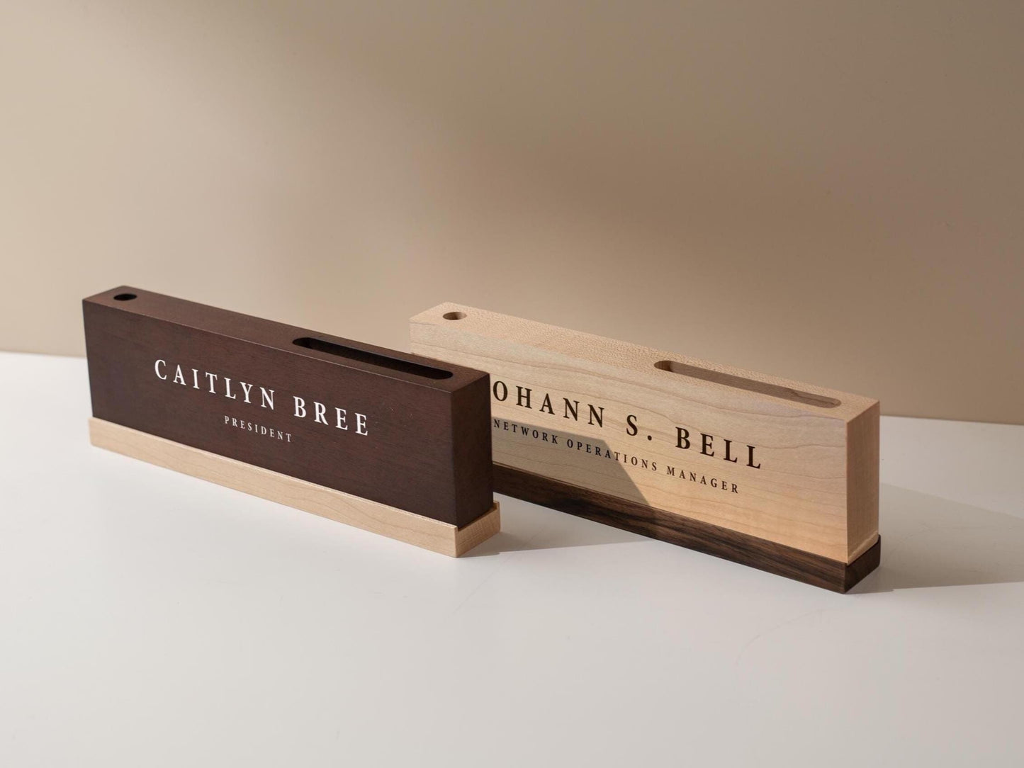 Personalized Wood Name Block w/ Slots (D4) - Minimal Executive Desk CEO Room Table Sign Job Office Decor Teacher Graduation Promotion Gift