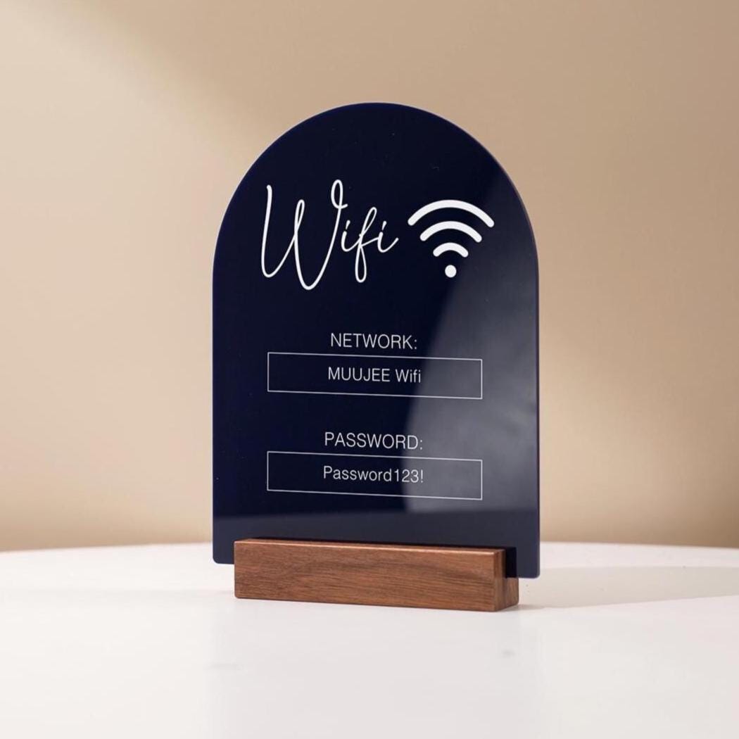 Arch Acrylic Wifi Sign w/ Base (D5) - Custom Wifi Password Display Home Office Business Shop Airbnb Rental Decor Visitor Reception 6x7.5"