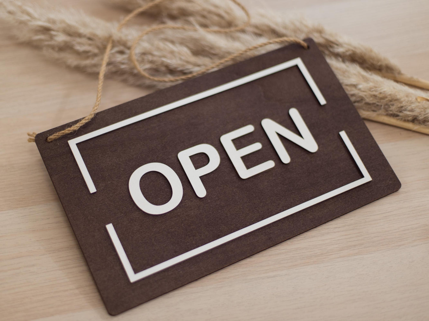 Open Closed Wood Hanging Sign (Design 1) - Double Sided Business Sign For Boutique Shop Storefront Window Signage Outdoor with White Rope