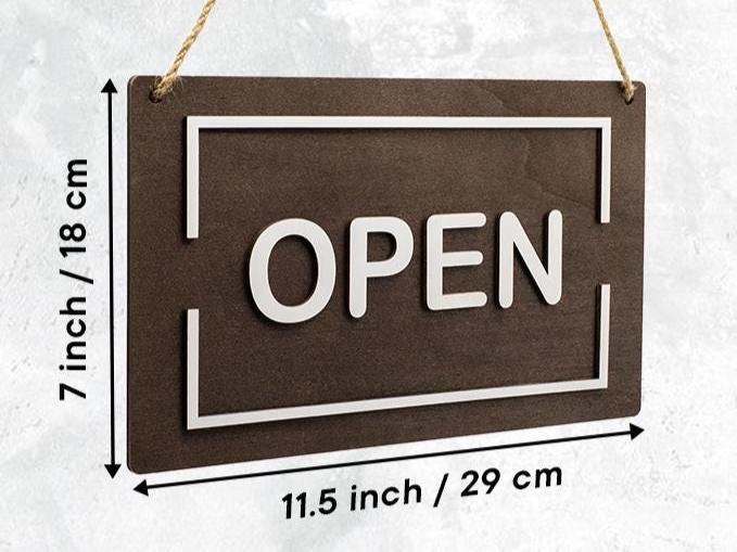 Open Closed Wood Hanging Sign (Design 1) - Double Sided Business Sign For Boutique Shop Storefront Window Signage Outdoor with White Rope