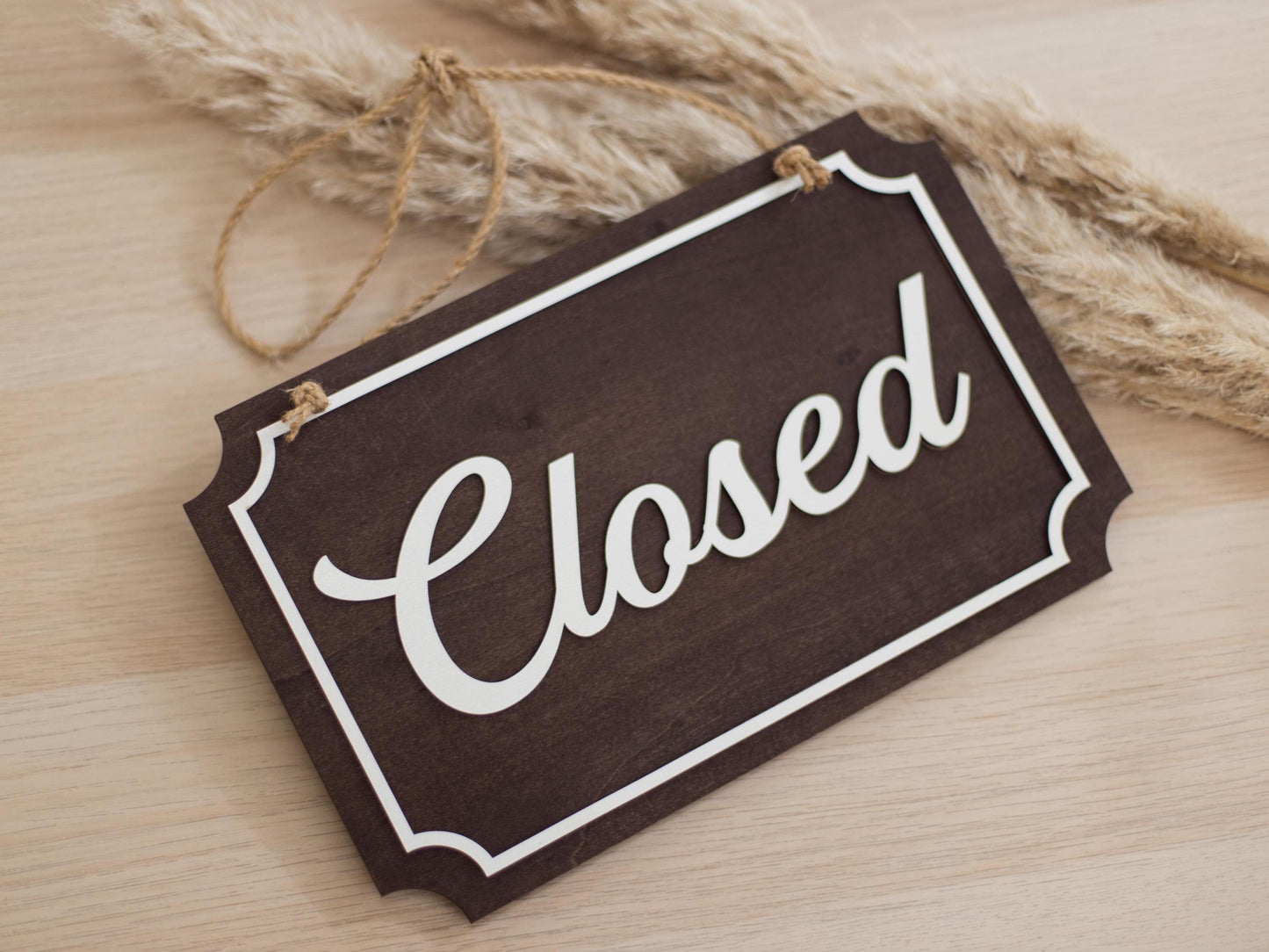 Open Closed Wood Hanging Sign (Design 3) - Double Sided Business Storefront Signage for Restaurants Retail Store Mom Pop Vintage Boutique