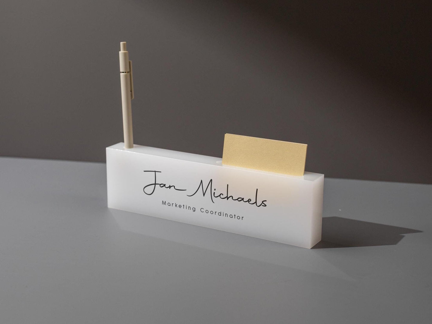 Personalized Acrylic Name Block (D2) - w/ Optional Wooden Base, Minimal Executive Desk CEO Sign, Job Office Decor Teacher Manager Gift
