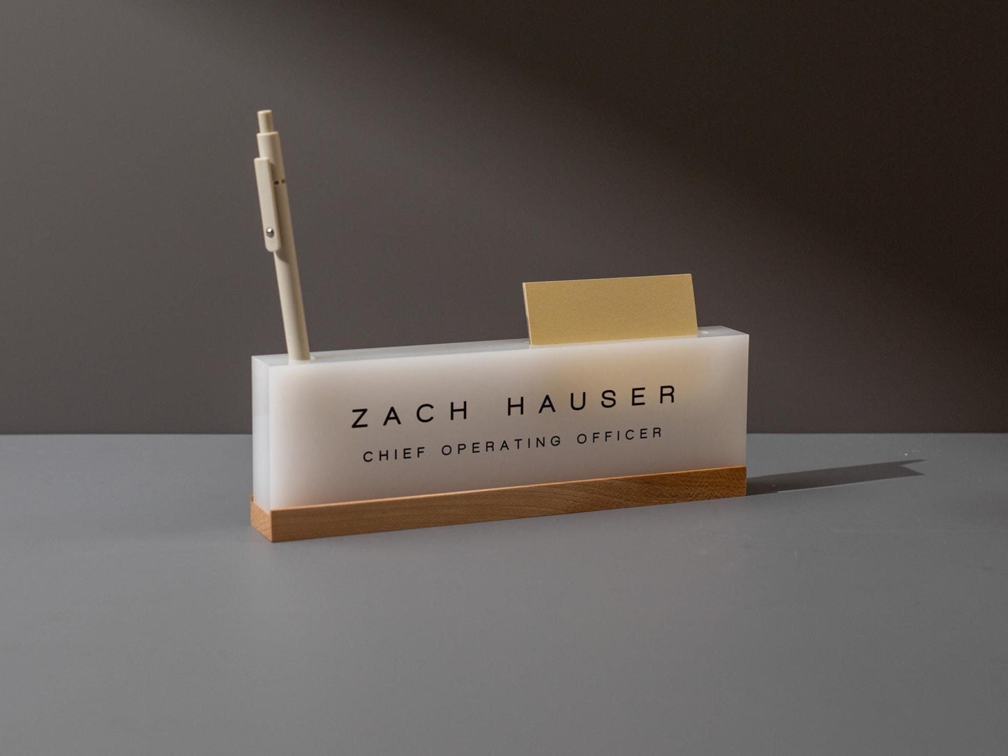 Personalized Acrylic Name Block (D3) - w/ Optional Wooden Base, Minimal Executive Desk CEO Sign, Job Office Decor, Teacher or Promotion Gift