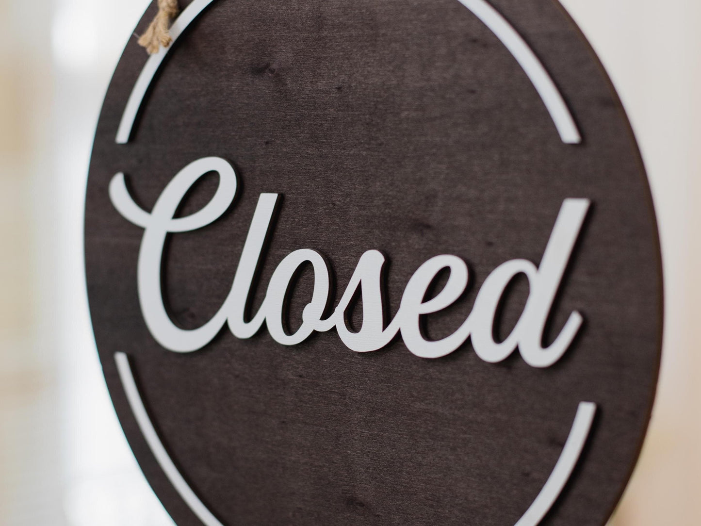 Open Closed Wood Hanging Sign (Design 2) - Double Sided Small Business Sign For Hair Salon Spa Window Indoor Outdoor Signage w/ White Rope