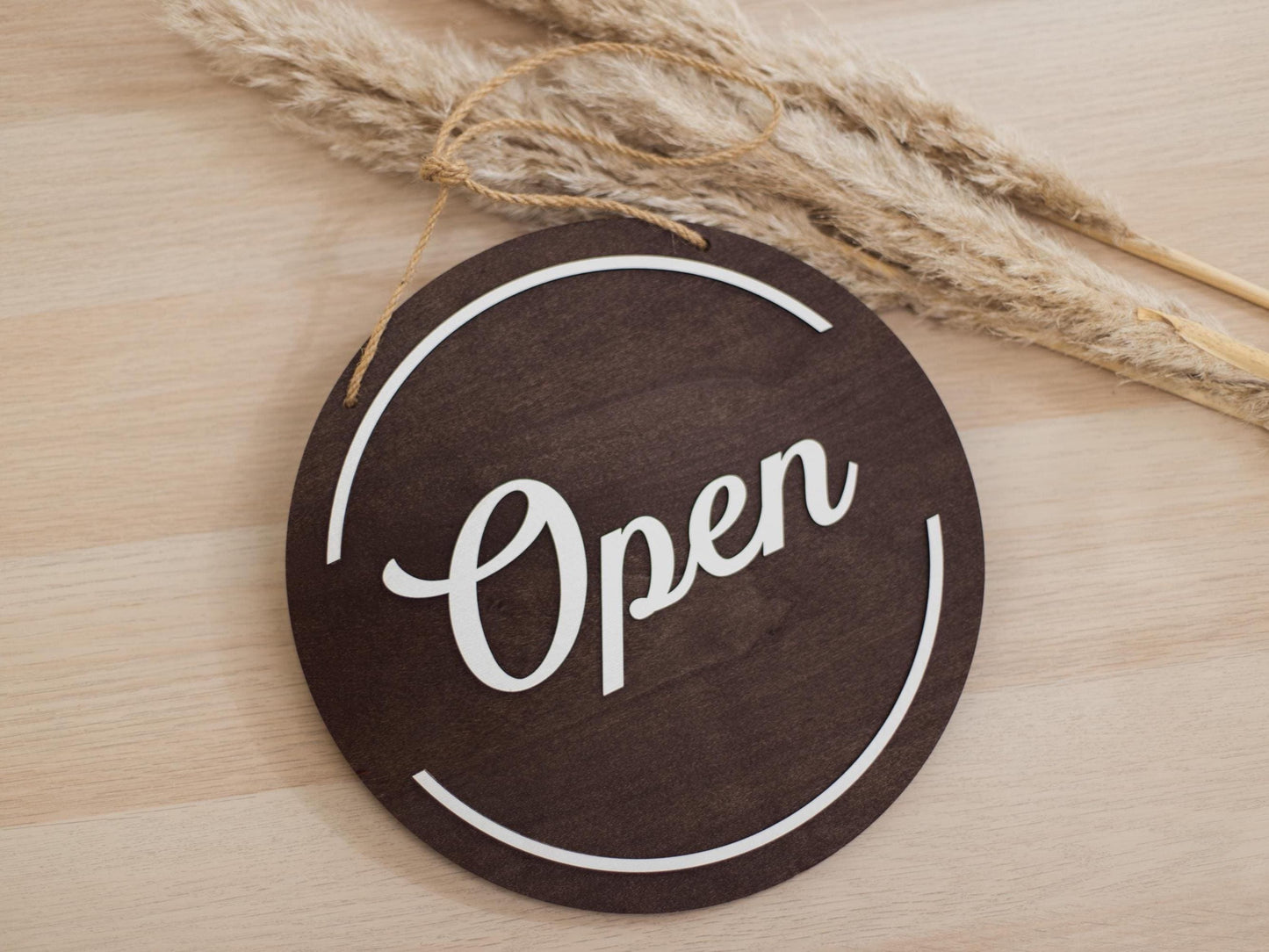 Open Closed Wood Hanging Sign (Design 2) - Double Sided Small Business Sign For Hair Salon Spa Window Indoor Outdoor Signage w/ White Rope
