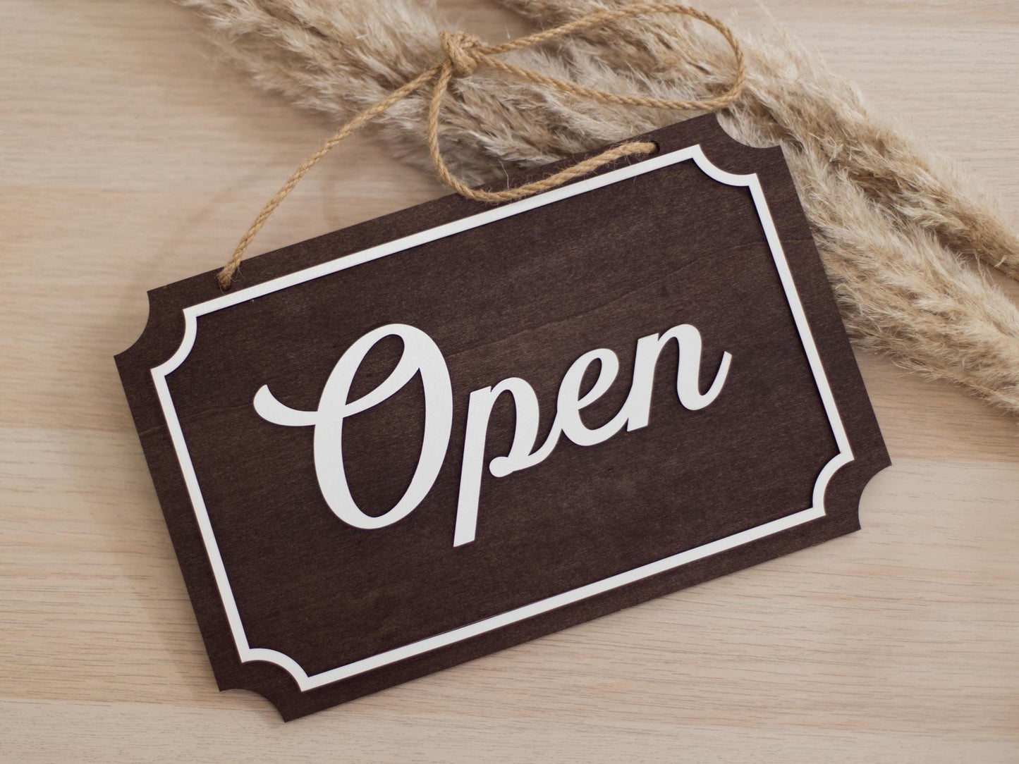 Open Closed Wood Hanging Sign (Design 3) - Double Sided Business Storefront Signage for Restaurants Retail Store Mom Pop Vintage Boutique