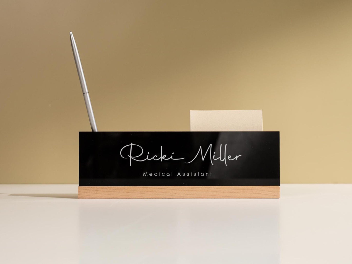 Personalized Acrylic Name Block (D2) - w/ Optional Wooden Base, Minimal Executive Desk CEO Sign, Job Office Decor Teacher Manager Gift