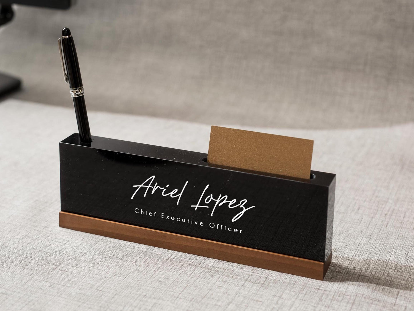 Personalized Acrylic Name Block (D5) - w/ Optional Wooden Base, Minimal Executive Desk Table CEO Sign, Job Office Decor, Graduation Gift