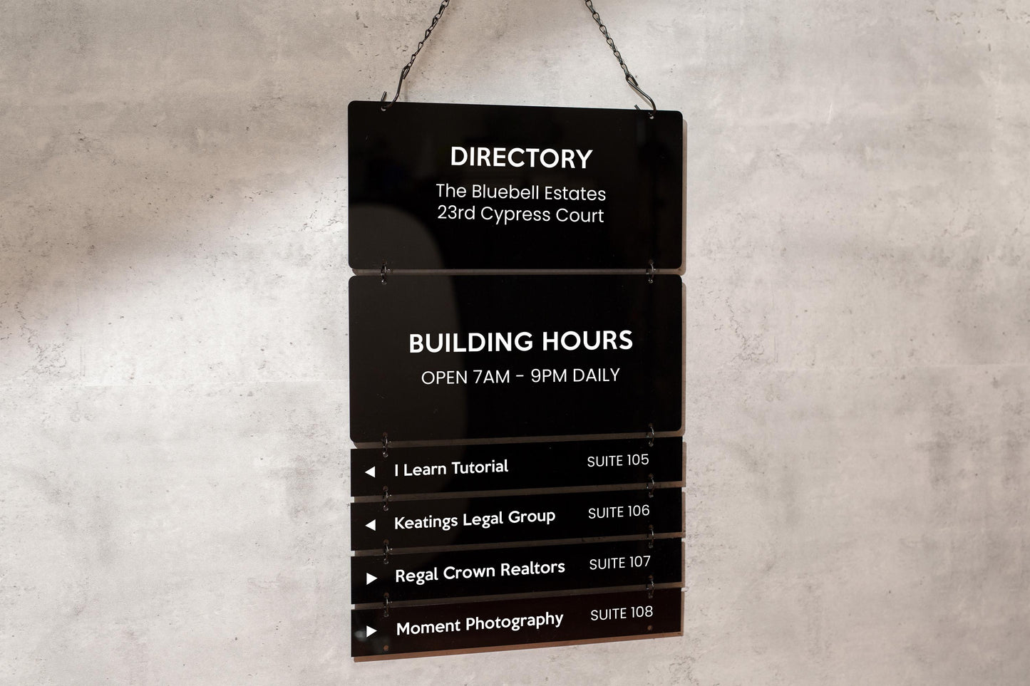 Interchangable Hanging Directory Sign - Customizable Office Wall Door Building Business Retail Shop Display Job Title Room Made to Order