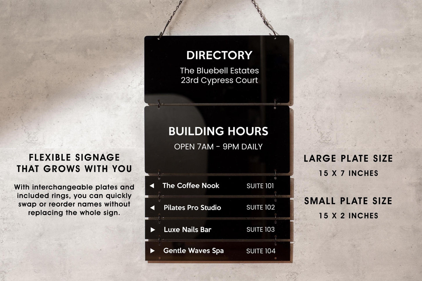 Interchangable Hanging Directory Sign - Customizable Office Wall Door Building Business Retail Shop Display Job Title Room Made to Order