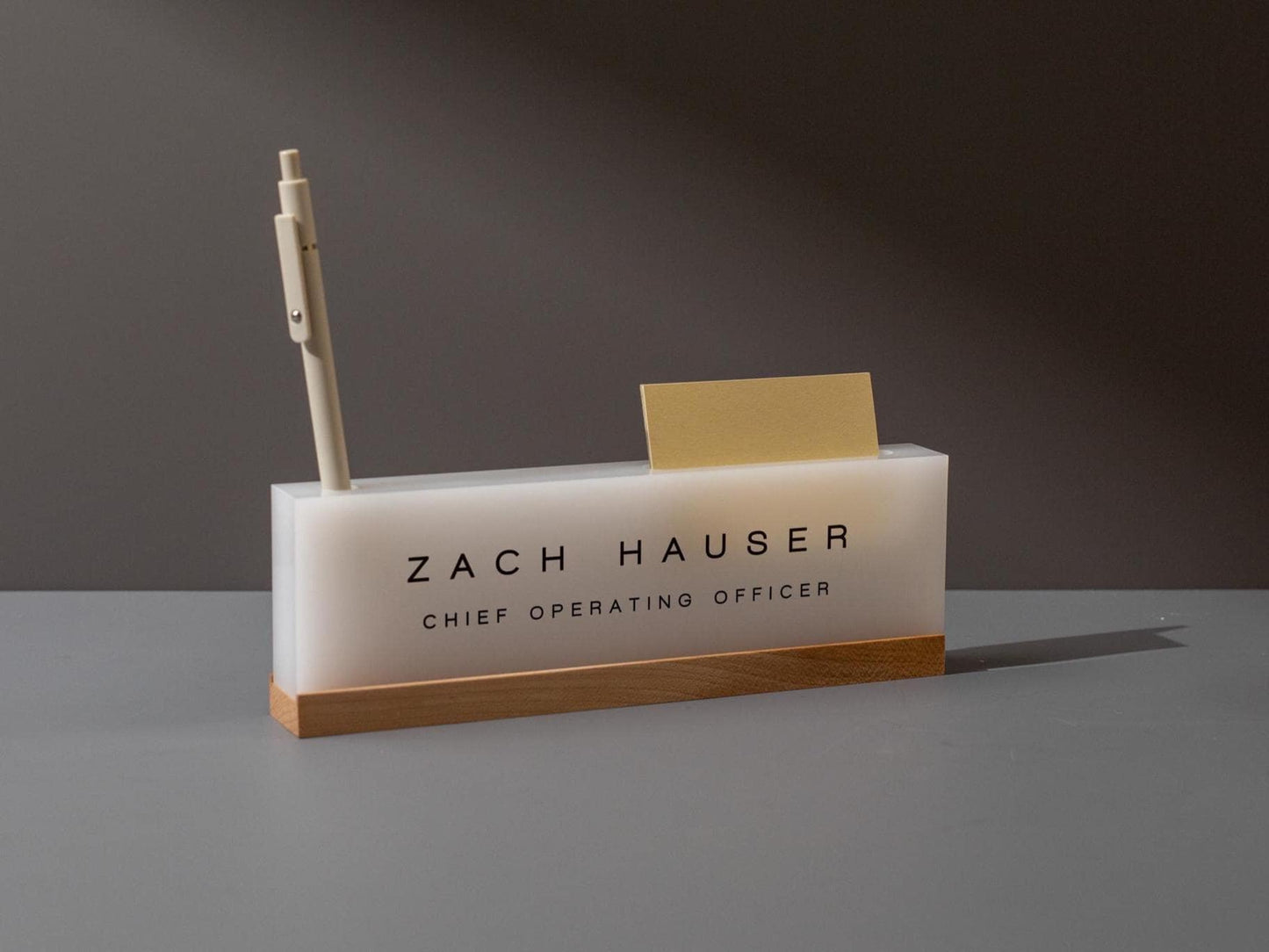 Personalized Acrylic Name Block w/ Slots (D3) - Optional Wood Base, Minimal Executive Teacher Desk Decor, New Job, Desk Name Plate