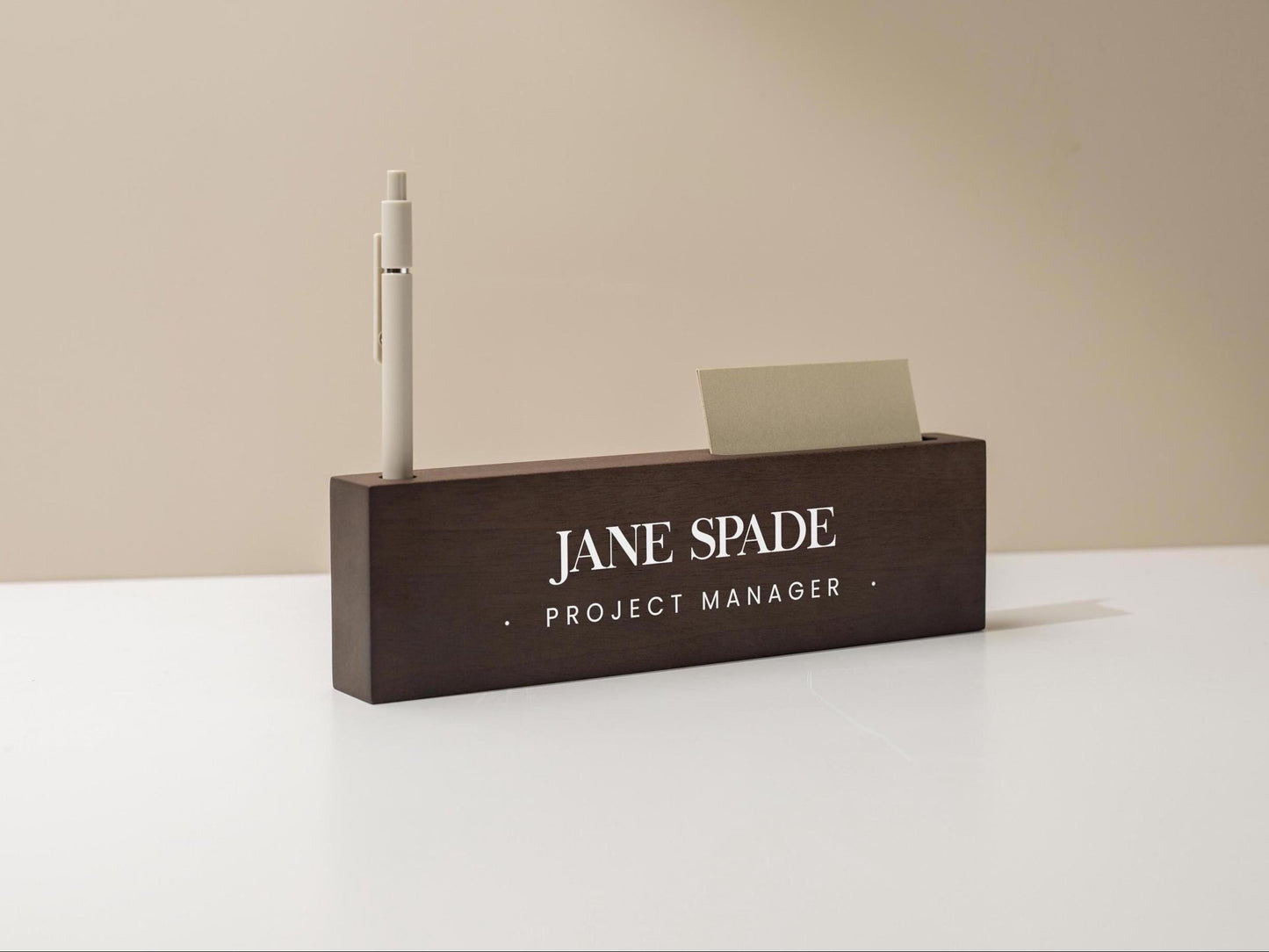 Personalized Wood Name Block w/ Slots (D1) - Minimal Executive Desk CEO Room Table Sign Job Office Decor Teacher Graduation Promotion Gift