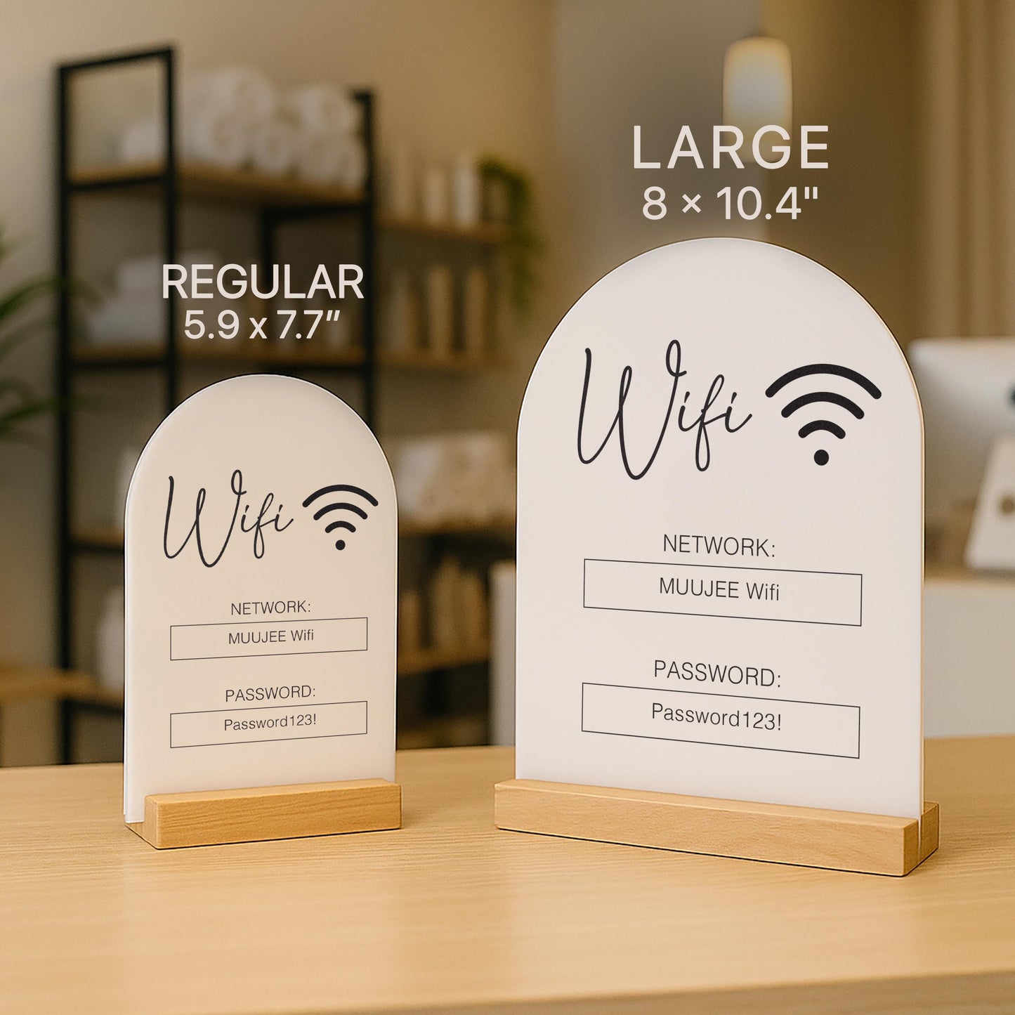 Arch Acrylic Wifi Sign w/ Base (D5) - Custom Wifi Password Display Home Office Business Shop Airbnb Rental Decor Visitor Reception 6x7.5"