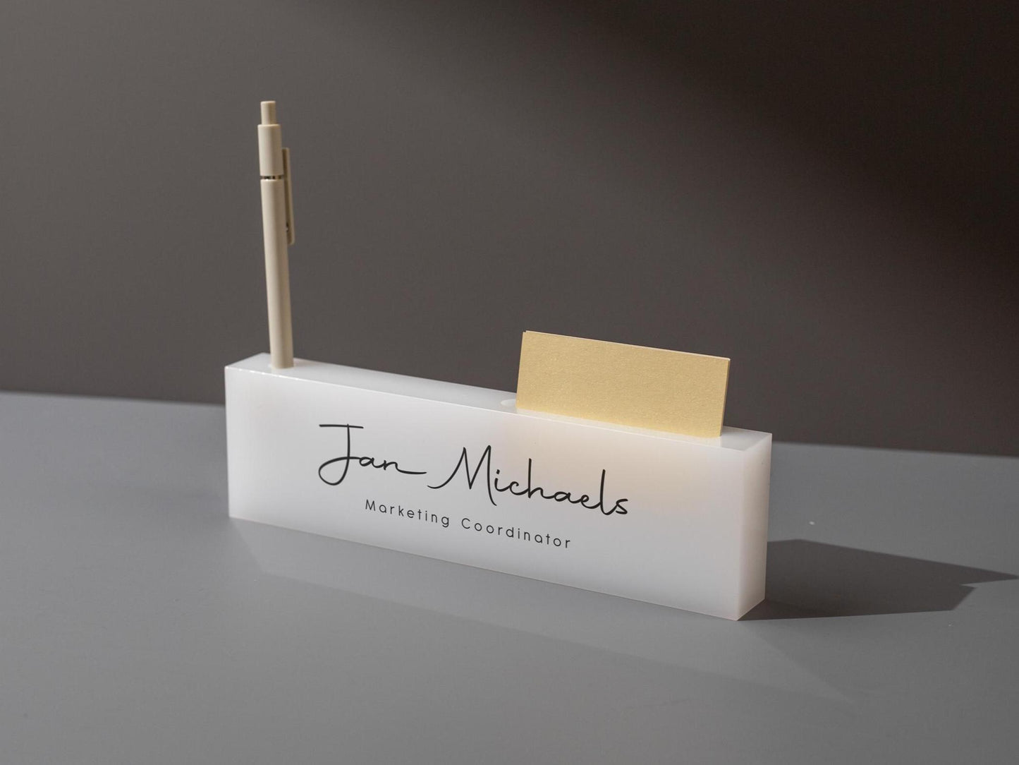 Personalized Acrylic Name Block w/ Slots (D2) - Optional Wood Base, Minimal Executive Teacher Desk Decor, New Job, Desk Name Plate