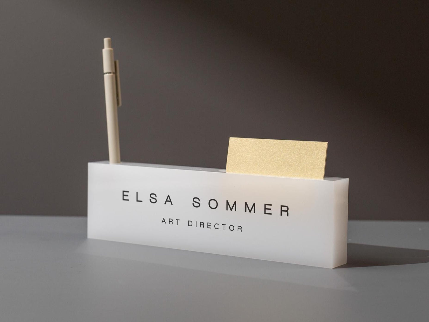 Personalized Acrylic Name Block w/ Slots (D3) - Optional Wood Base, Minimal Executive Teacher Desk Decor, New Job, Desk Name Plate