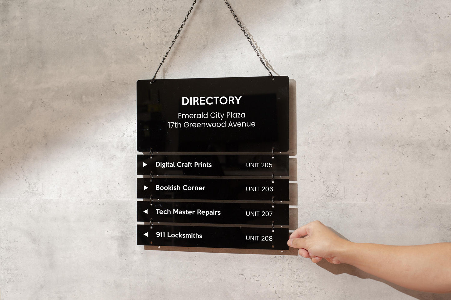 Interchangable Hanging Directory Sign - Customizable Office Wall Door Building Business Retail Shop Display Job Title Room Made to Order