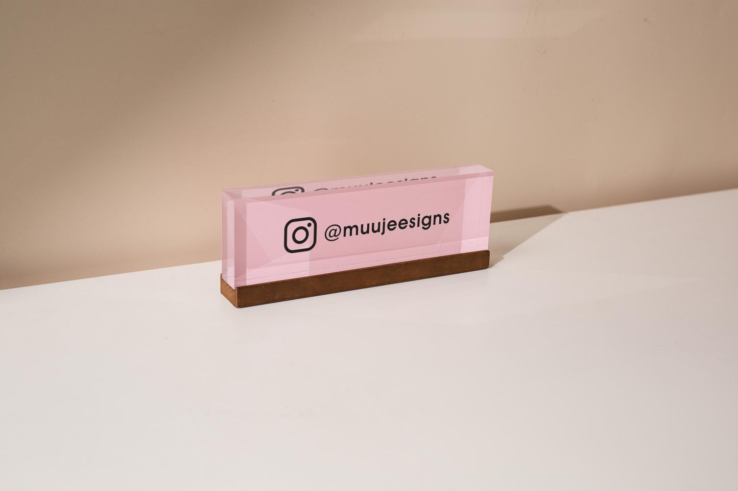 Pastel Acrylic Name Block (D2) - w/ Optional Wooden Base, Display Signage Desk Table Work Social Media Instagram Sign Small Business Gift