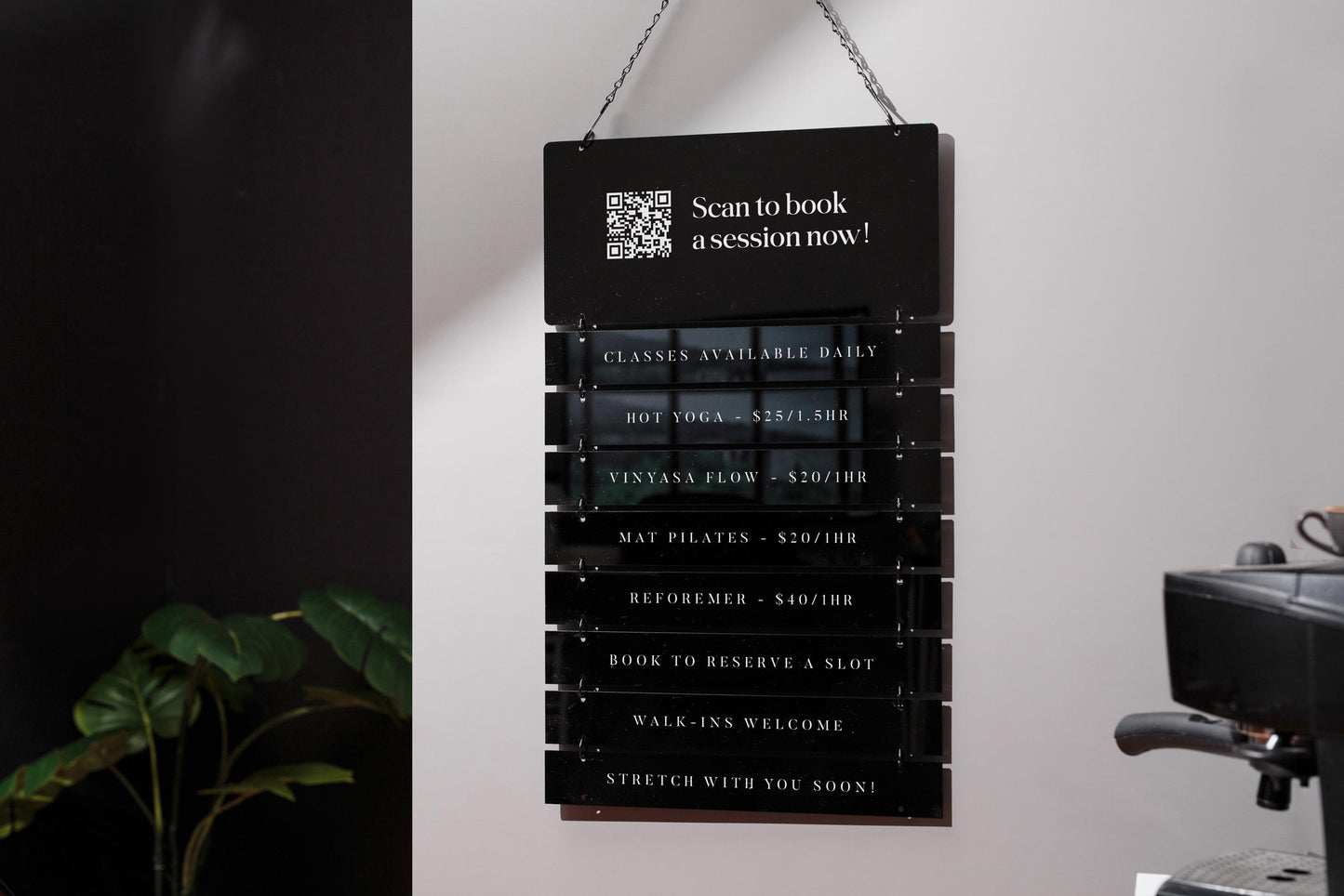 Black Interchangeable Hanging Storefront Sign D2 - Customizable Office Wall Door Building Business Retail Shop Contact Hours Menu Display